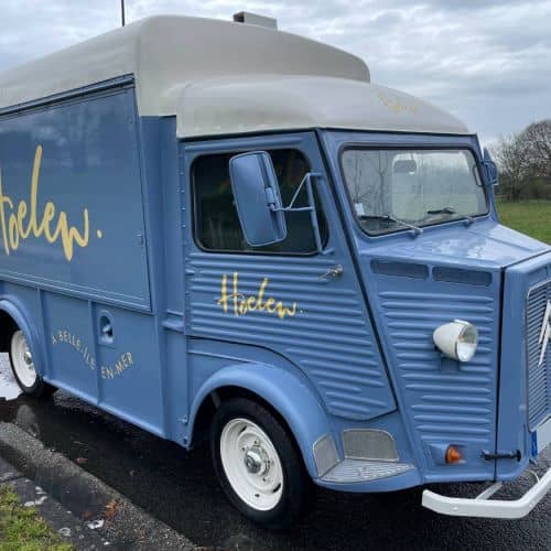 Citroën HY Hoelew - food truck bleu vintage avec lettrage doré