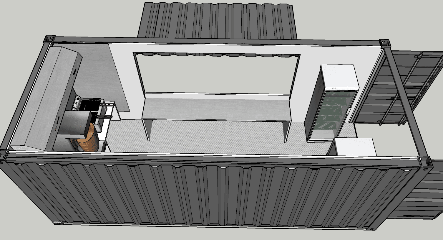 Plan 3D - aménagement snack container 20 pieds