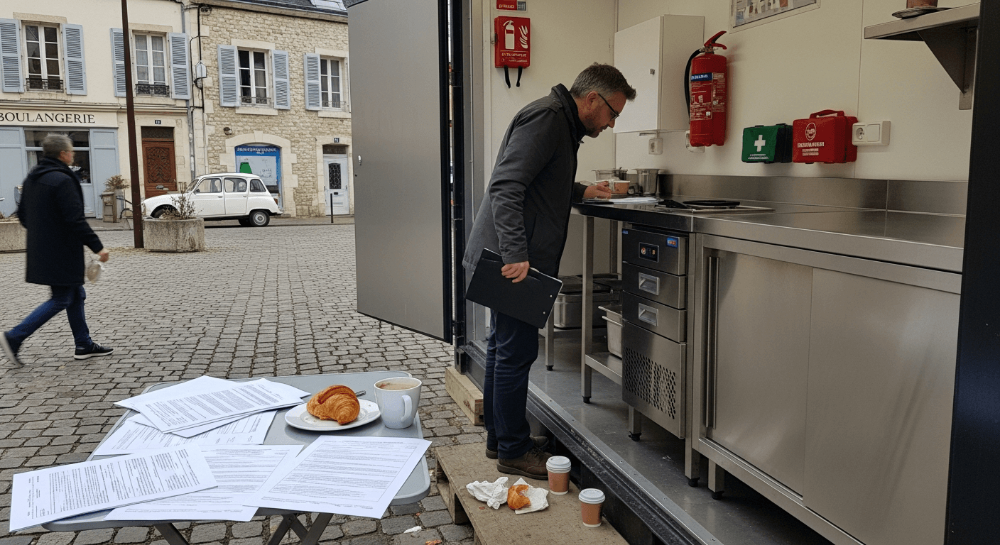 Container aménagé en cuisine professionnelle avec équipements inox et espaces de service en restauration mobile